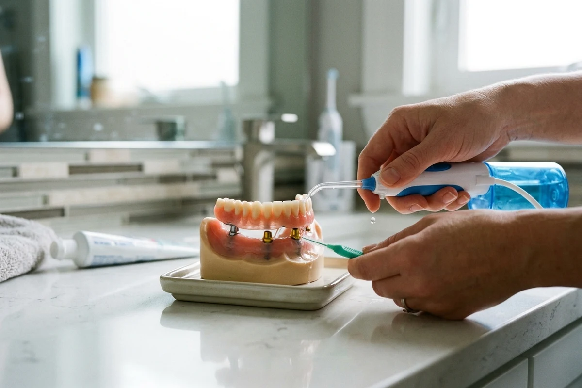 Practical care setup related to implant supported dentures Chino