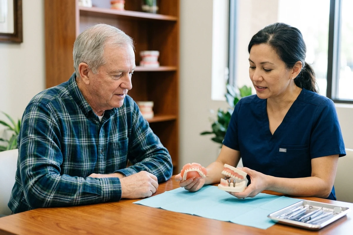 Dental consultation about implant supported dentures Chino