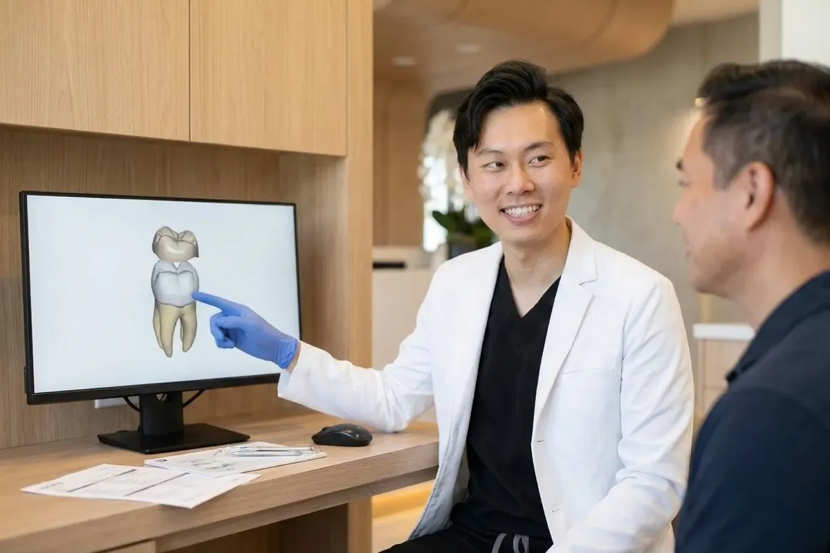 明亮临床环境中的牙冠和牙桥牙科模型及材料
