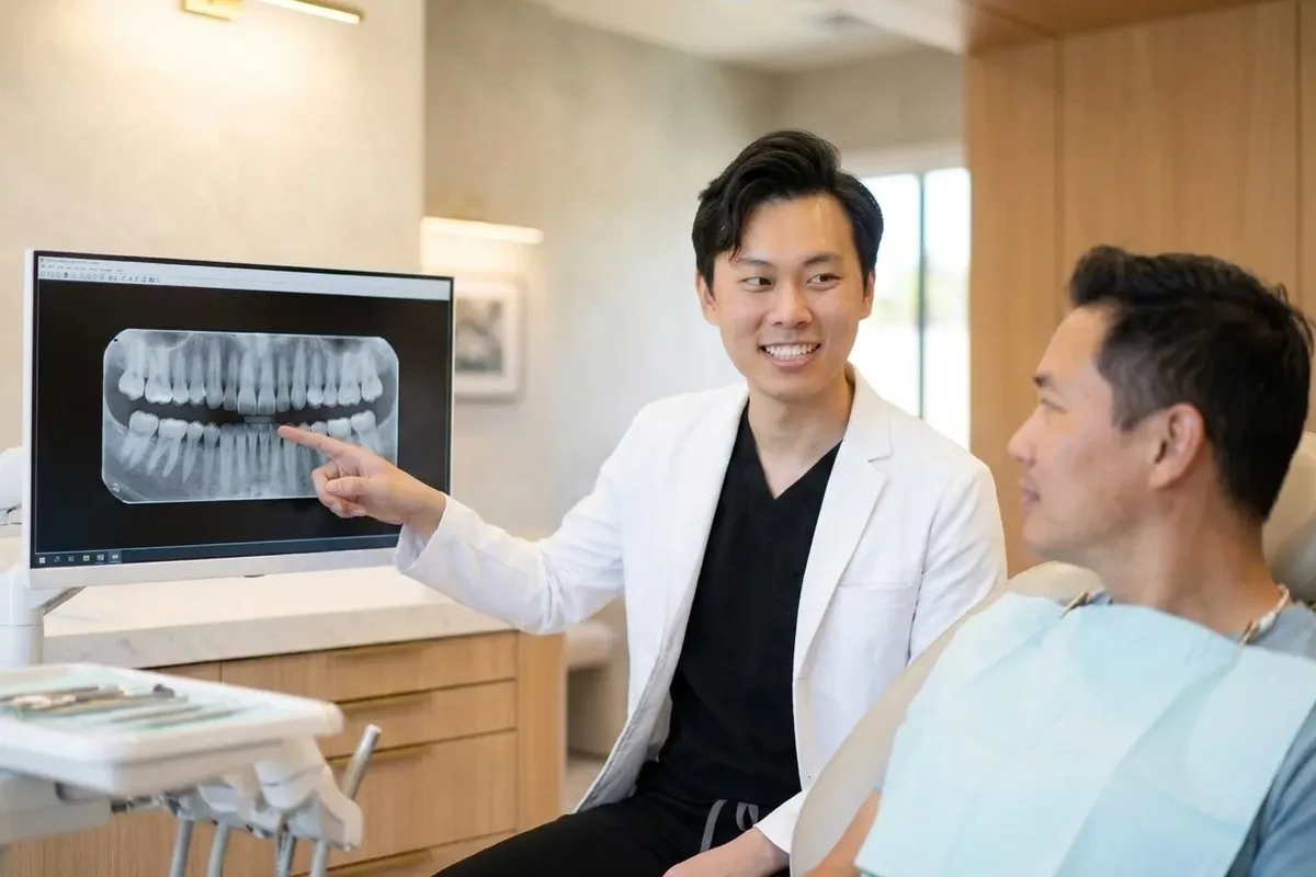 dental cleaning dental model and materials in a bright clinical setting