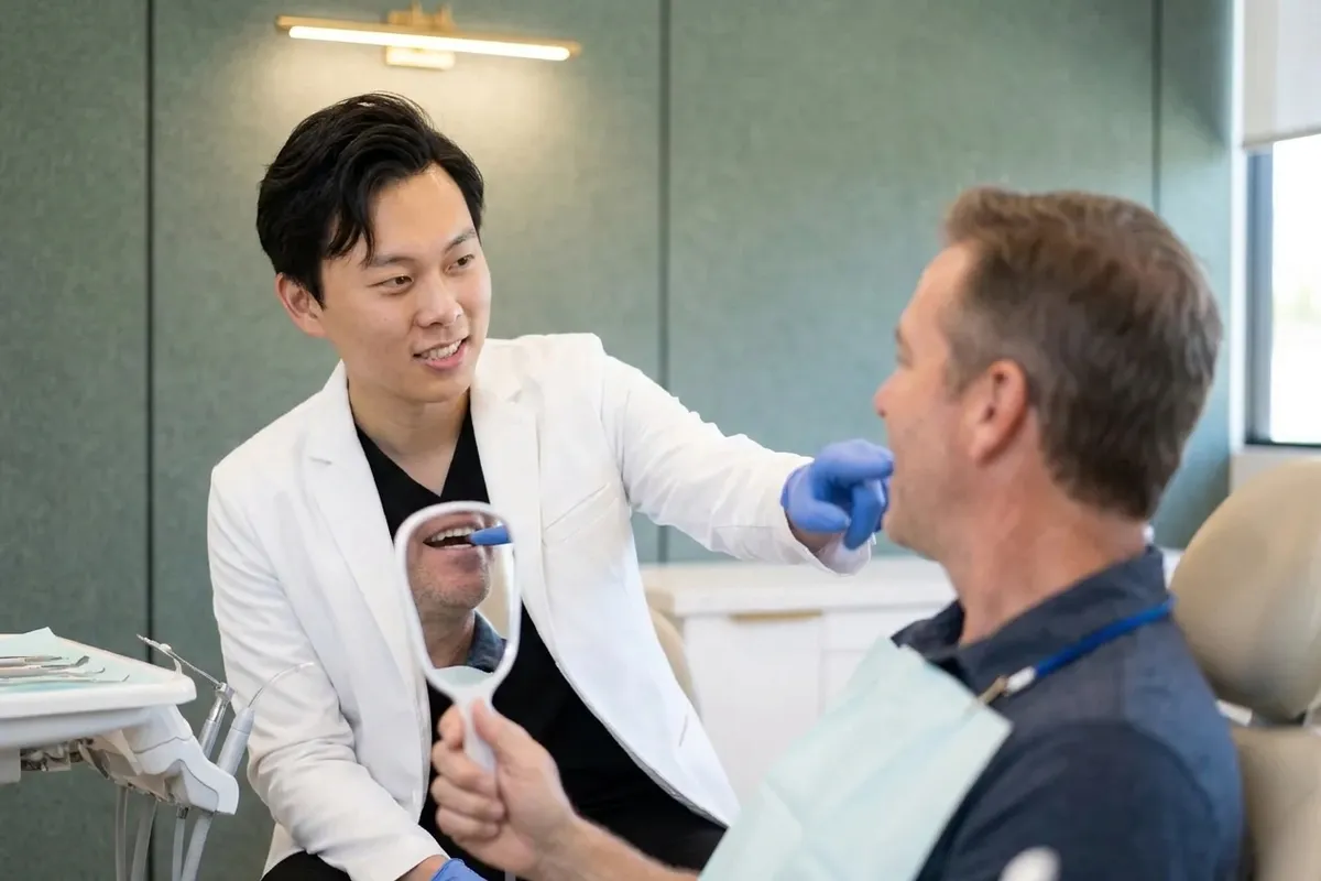 fluoride treatment dental model and materials in a bright clinical setting