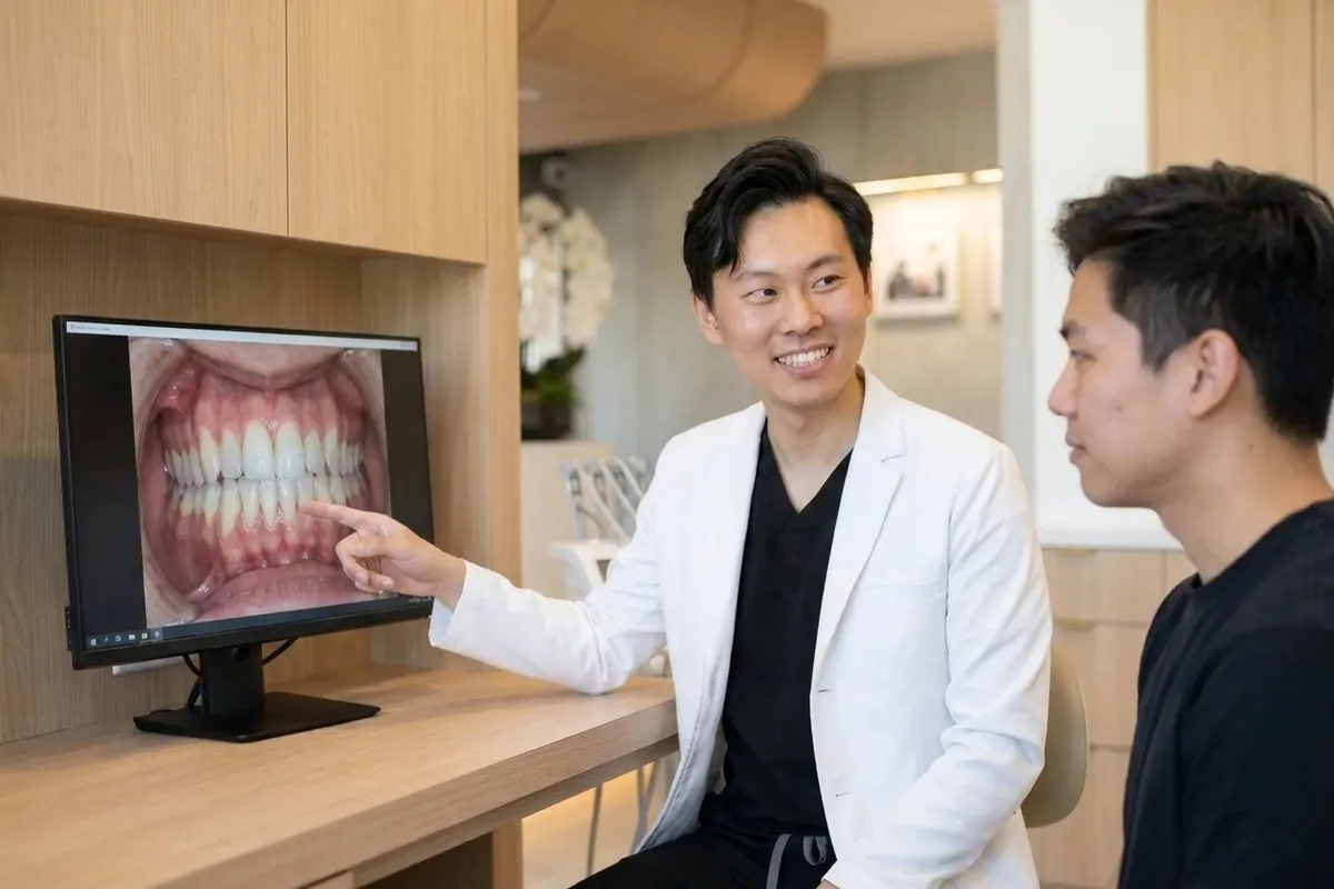 clear aligners dental model and materials in a bright clinical setting